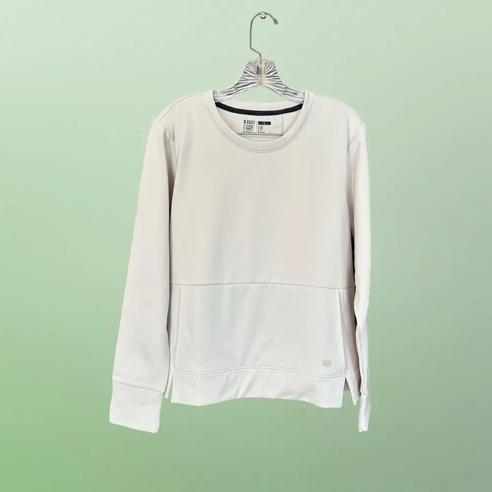 5.11 Women's Fleece Lined Pullover Crew Neck Kangaroo Pocket Cream Size Large